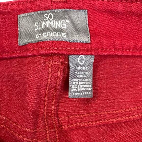 Chico's So Slimming Straight Mid Rise Denim Jeans Stretchy Size S/4 Short Red - Picture 14 of 15